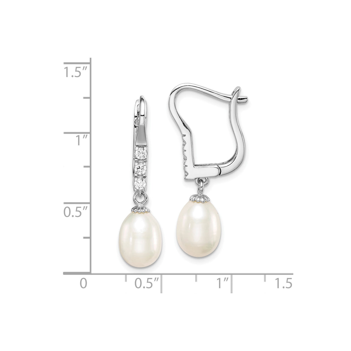 Sterling Silver Dangle Earrings with White Freshwater Pearl and Cubic Zirconia Accents