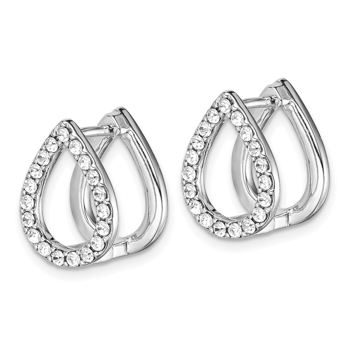 Sterling Silver Teardrop Hoop Earrings with Cubic Zirconia Pavé Outline
