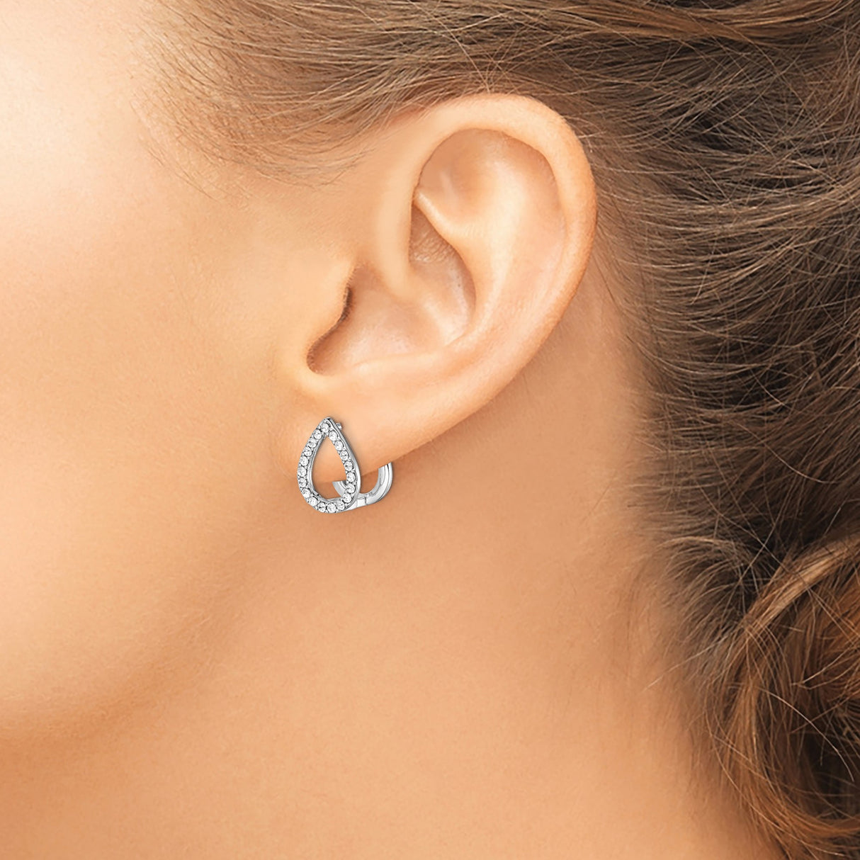 Sterling Silver Teardrop Hoop Earrings with Cubic Zirconia Pavé Outline