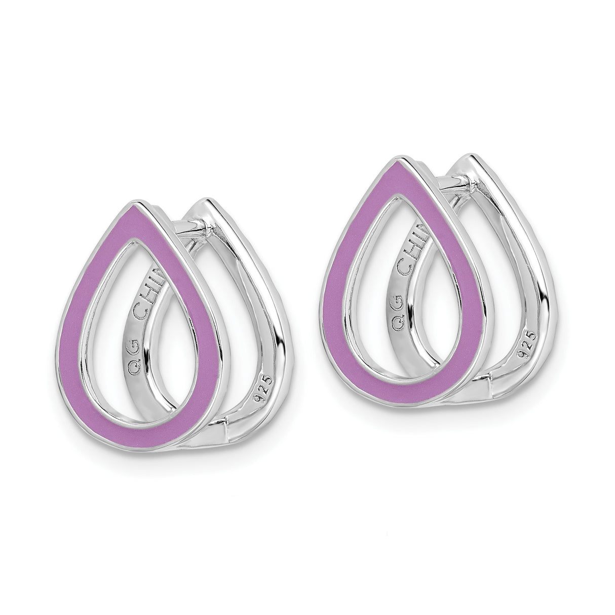 Sterling Silver Teardrop Hoop Earrings with Cubic Zirconia Pavé Outline