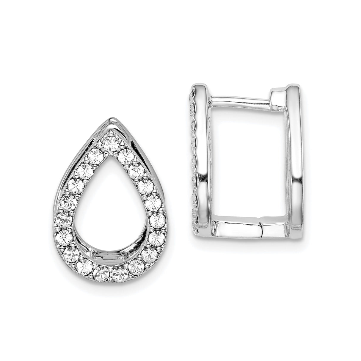 Sterling Silver Teardrop Hoop Earrings with Cubic Zirconia Pavé Outline