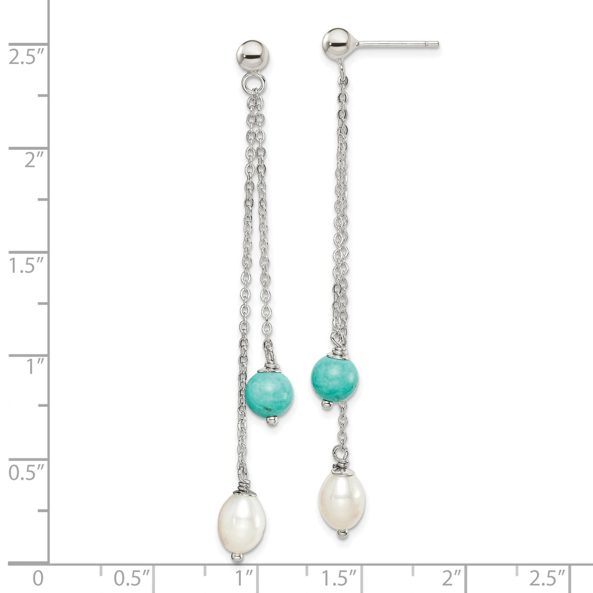 Sterling Silver Dangle Earrings with Turquoise and Freshwater Pearls, Boho Minimalist Style