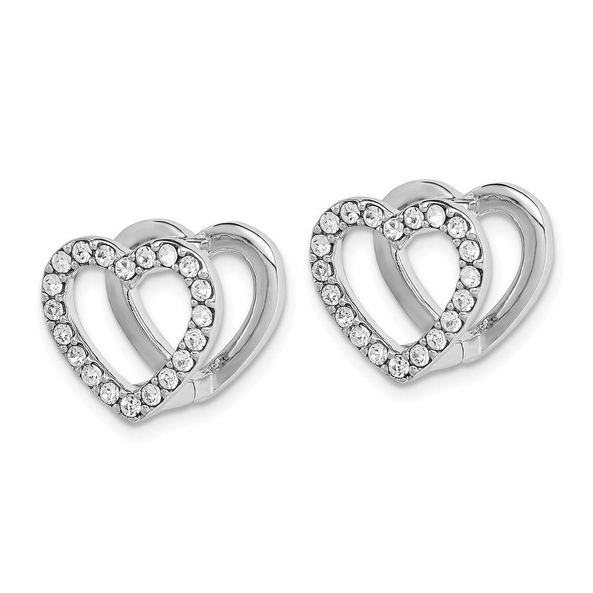 Sterling Silver Heart Earrings with Clear Cubic Zirconia, Open Heart Design, Hinged Clasp