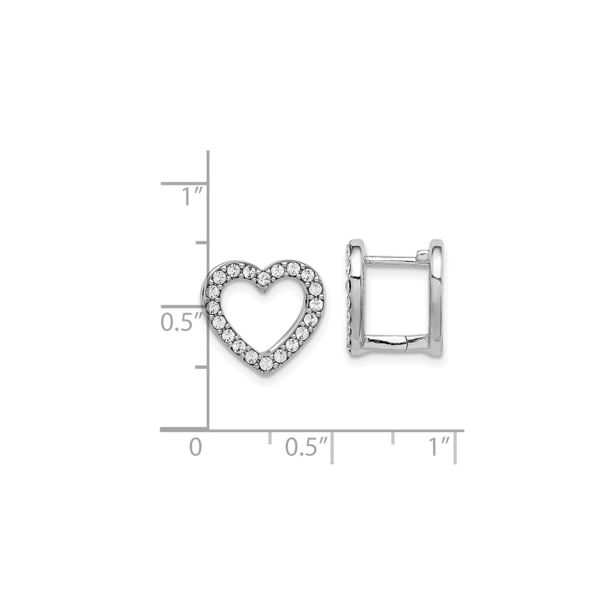Sterling Silver Heart Earrings with Clear Cubic Zirconia, Open Heart Design, Hinged Clasp