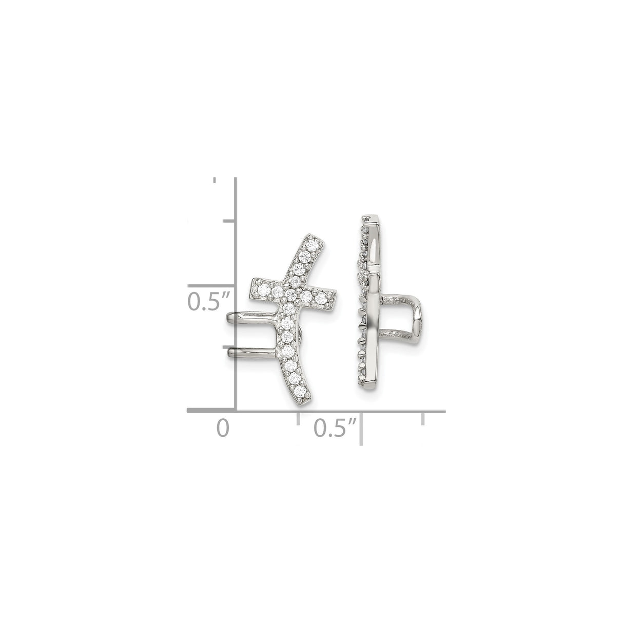 Sterling Silver Ear Climbers with Cubic Zirconia, Sideways Cross Christian Earrings for Women
