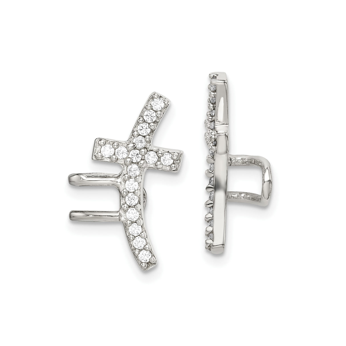 Sterling Silver Ear Climbers with Cubic Zirconia, Sideways Cross Christian Earrings for Women