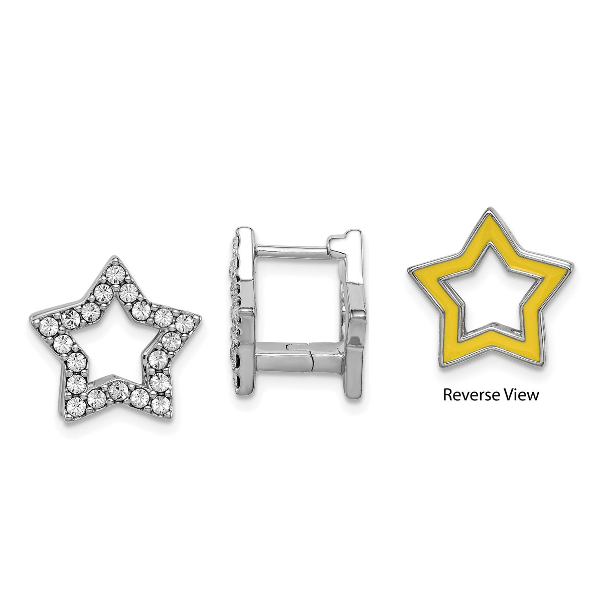 Sterling Silver Star Hoop Earrings with Cubic Zirconia and Yellow Enamel Backing