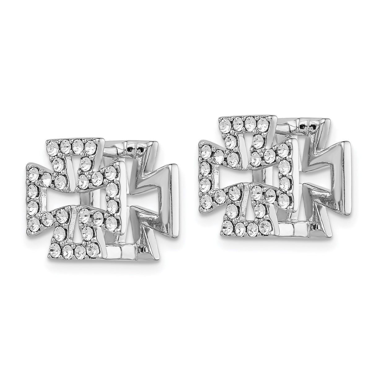 Sterling Silver Cross Pendant with Black Enamel Detail and Clear Crystals, Unisex Spiritual Jewelry