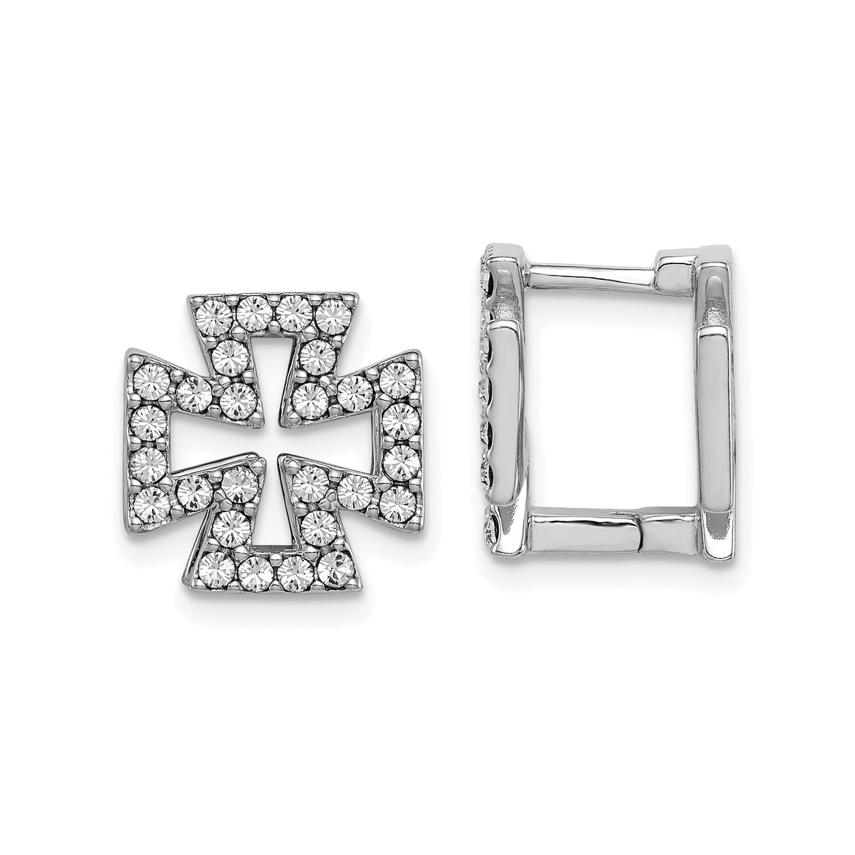 Sterling Silver Cross Pendant with Black Enamel Detail and Clear Crystals, Unisex Spiritual Jewelry