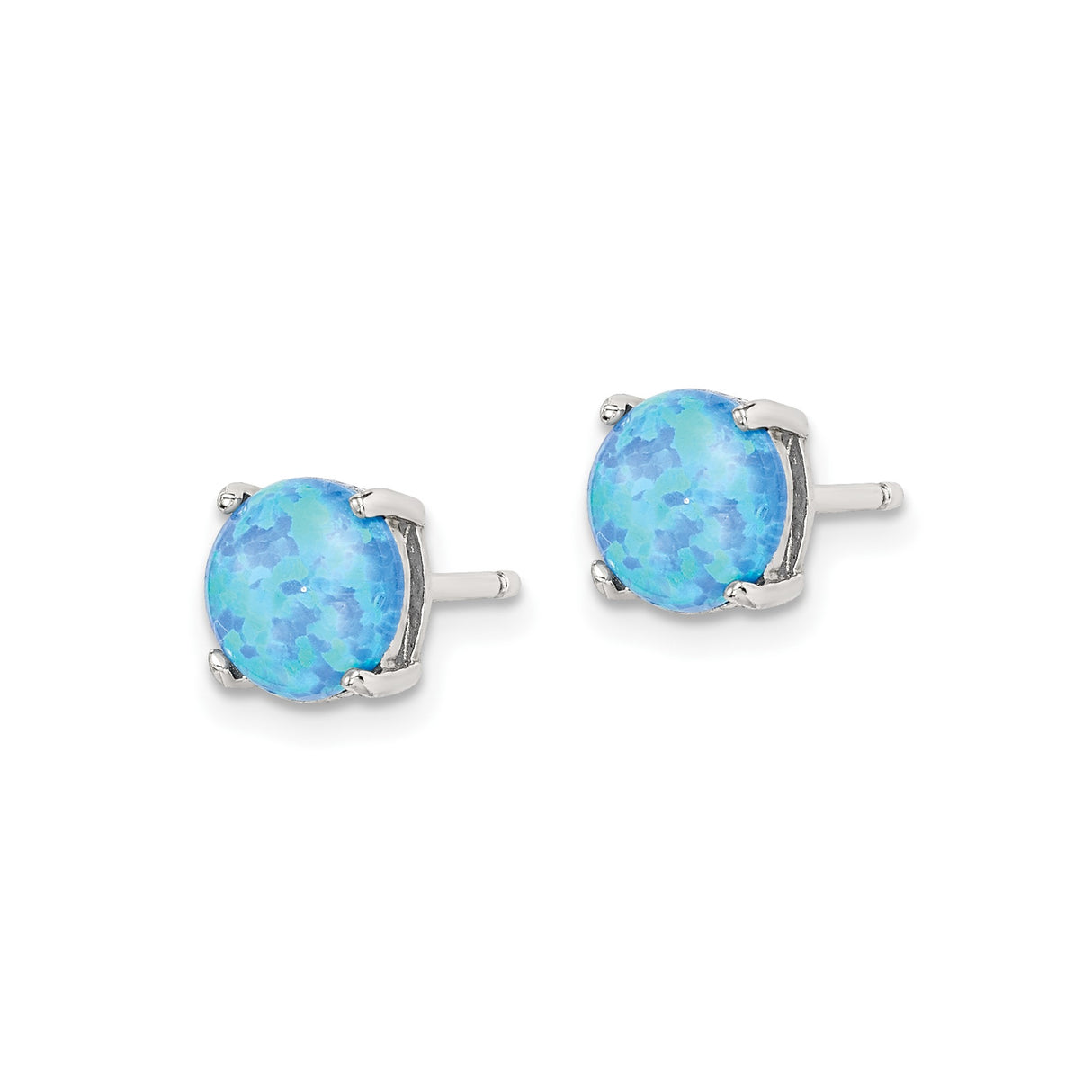 Sterling Silver Stud Earrings with Round Cut Created Opal in White, Blue, and Pink