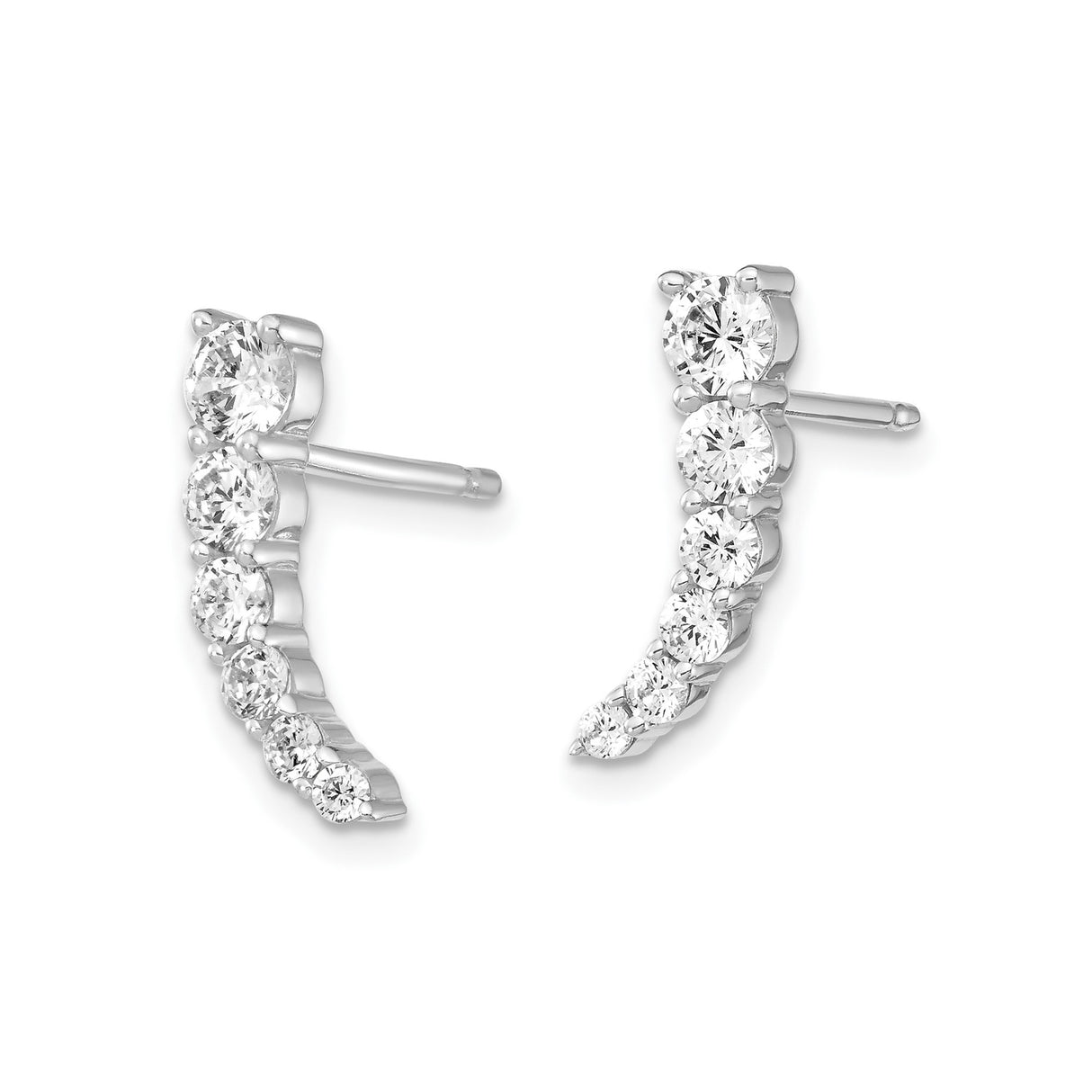 Sterling Silver Climber Earrings with Graduated Cubic Zirconia, Modern Linear Design for Women