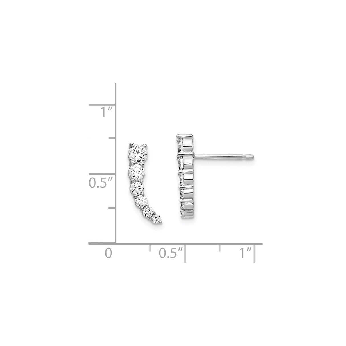 Sterling Silver Climber Earrings with Graduated Cubic Zirconia, Modern Linear Design for Women