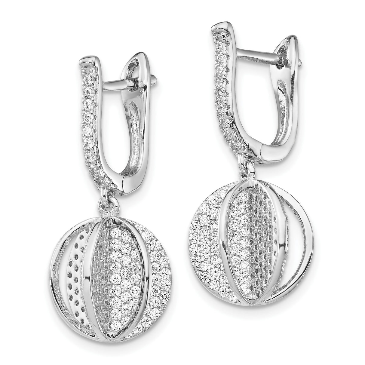 Sterling Silver Dangle Earrings with Cubic Zirconia, Open Sphere Drop Design
