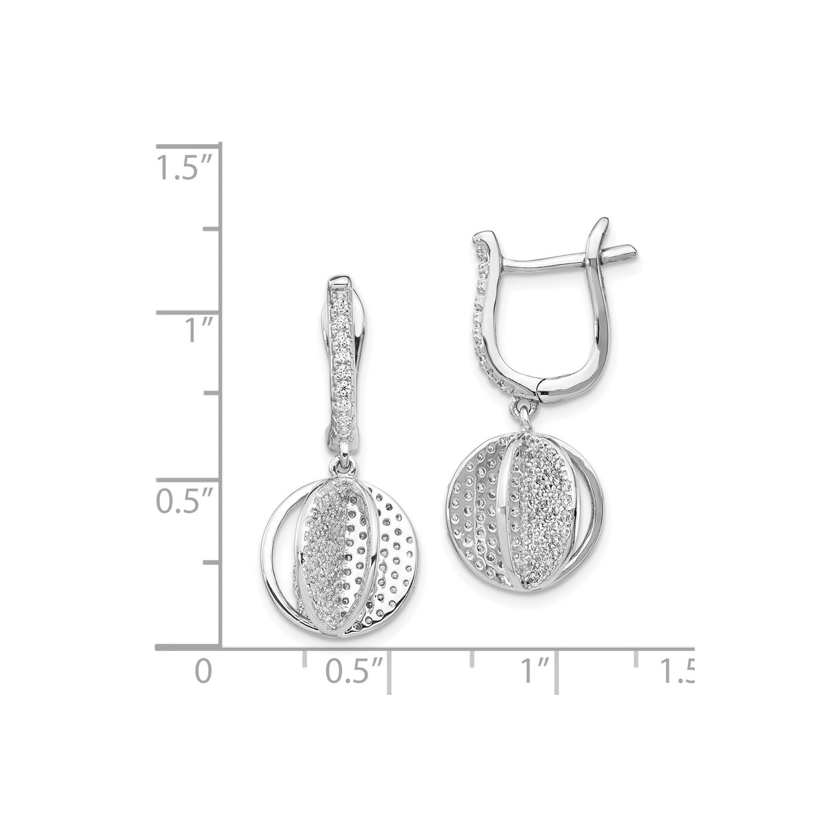 Sterling Silver Dangle Earrings with Cubic Zirconia, Open Sphere Drop Design