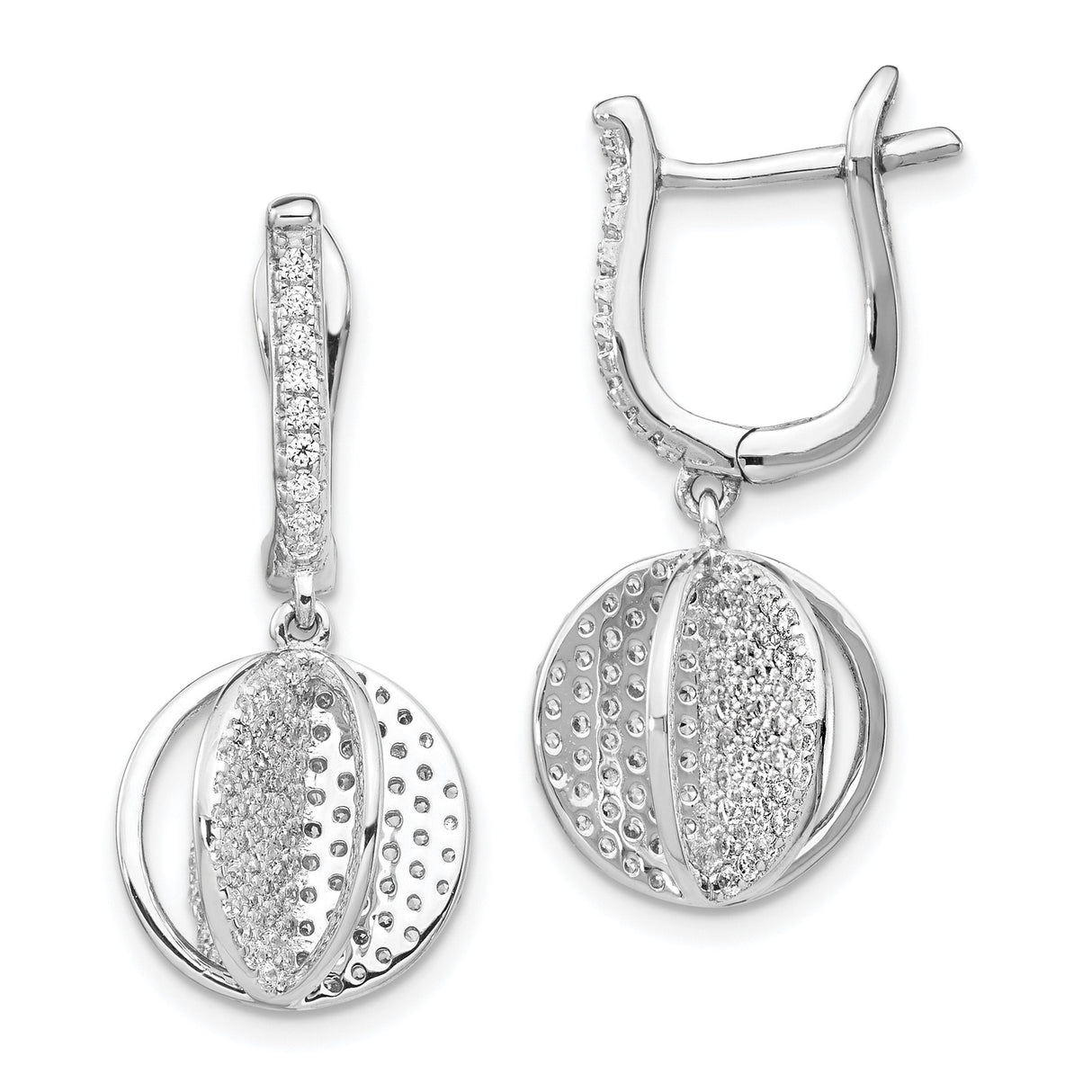 Sterling Silver Dangle Earrings with Cubic Zirconia, Open Sphere Drop Design