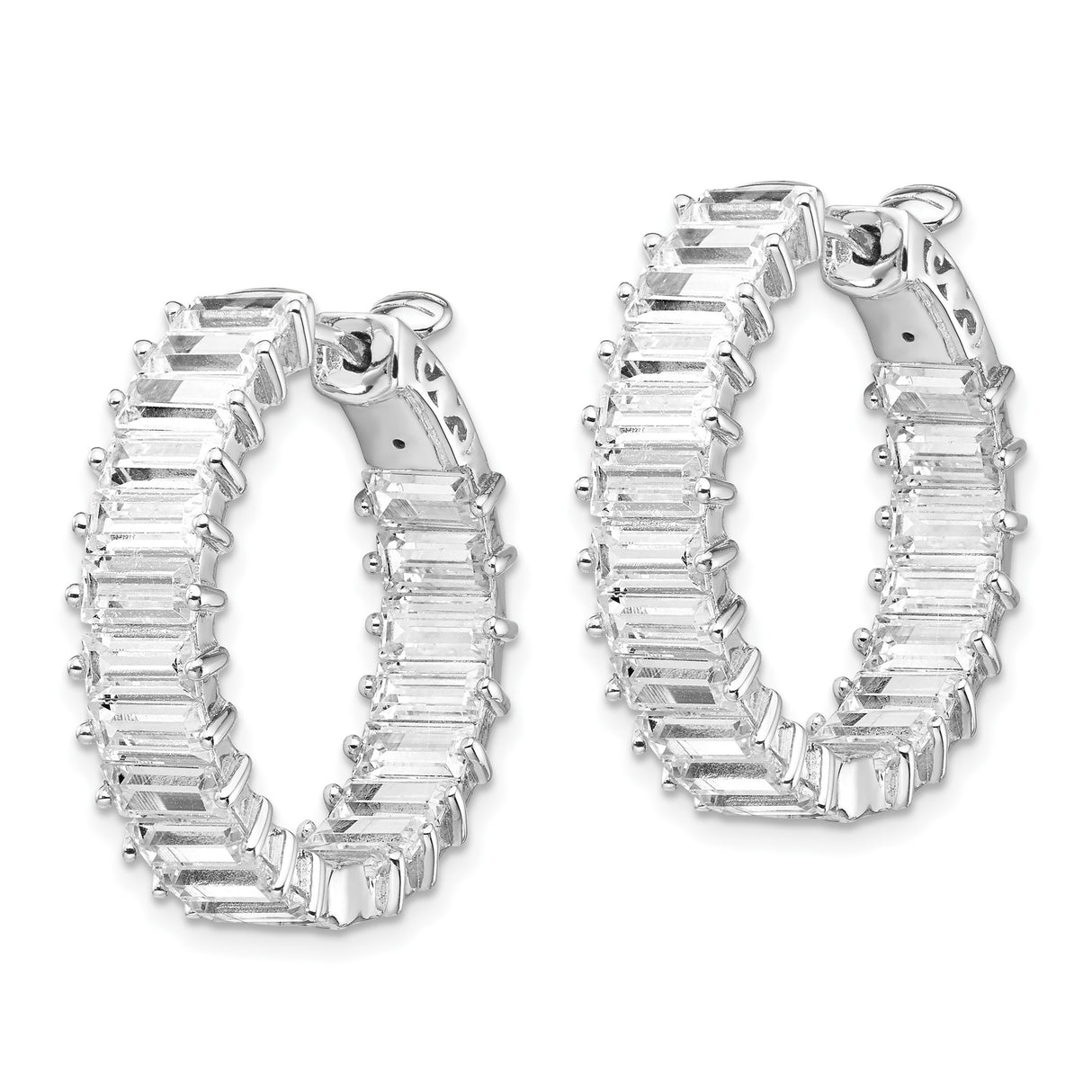 Sterling Silver Hoop Earrings with Baguette Cut Cubic Zirconia, Eternity Style Design
