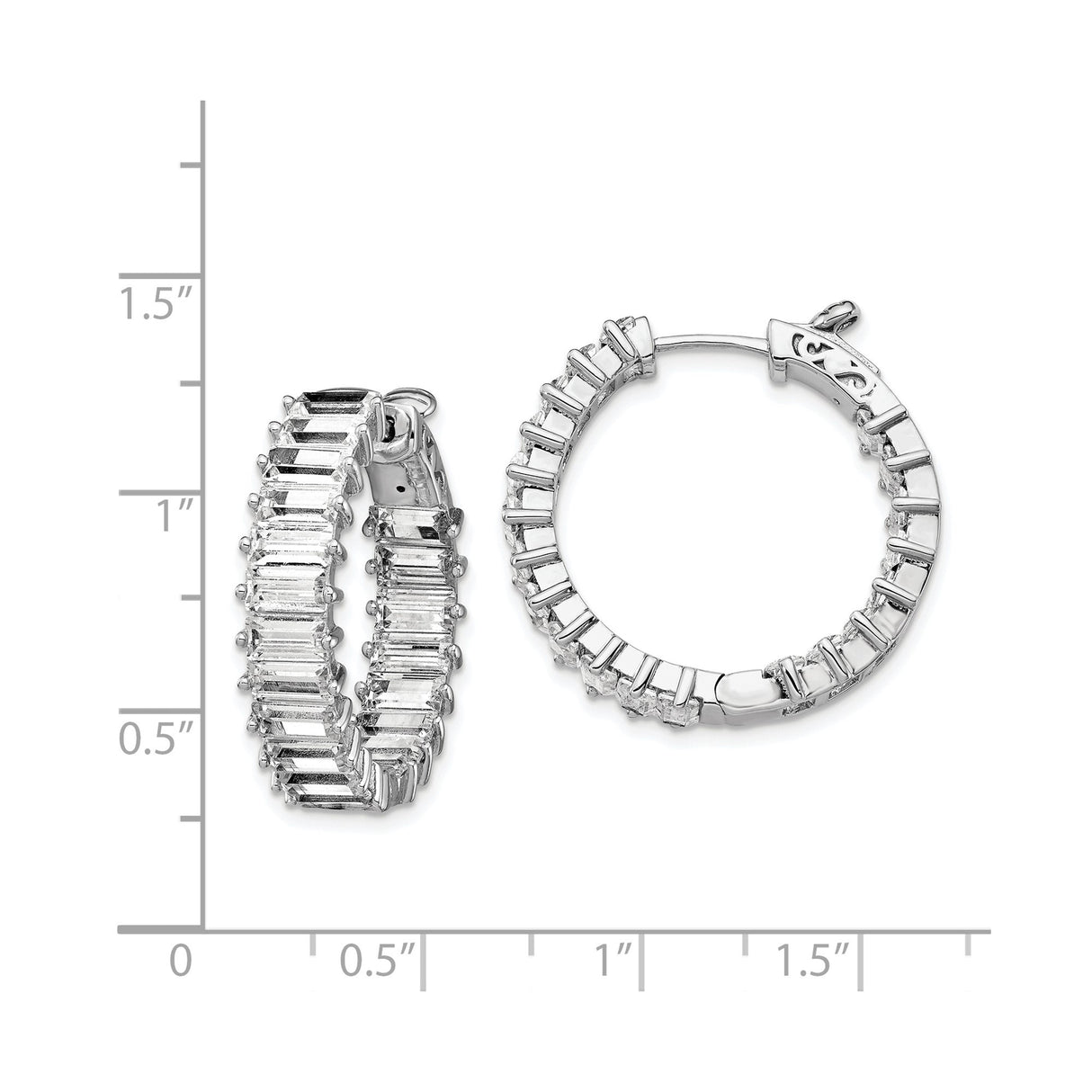 Sterling Silver Hoop Earrings with Baguette Cut Cubic Zirconia, Eternity Style Design