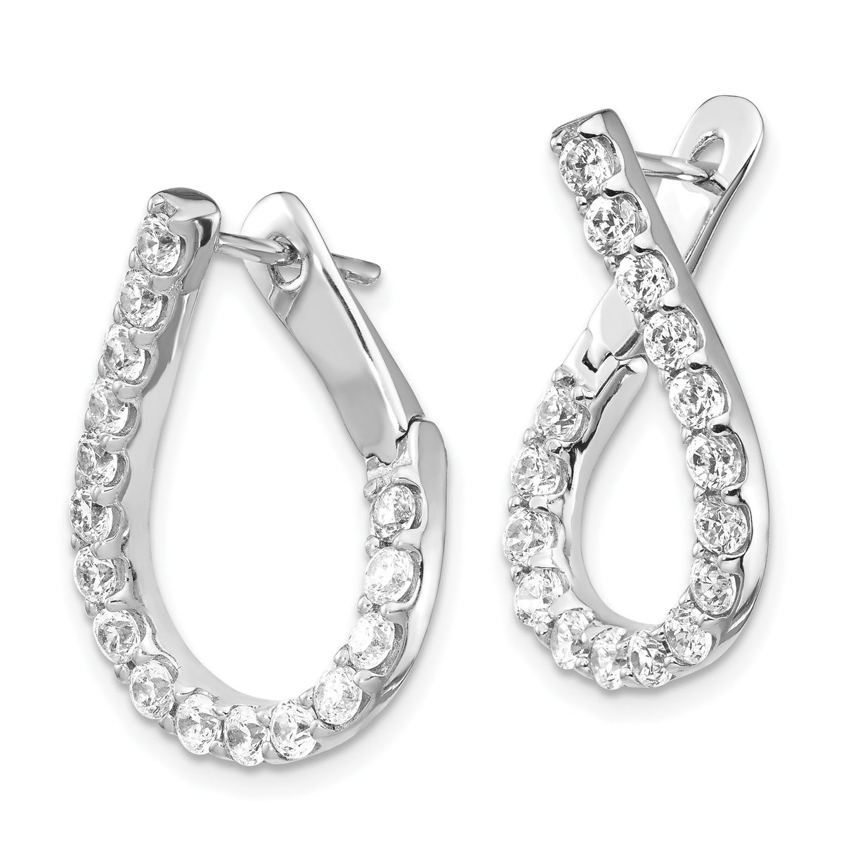 Sterling Silver Teardrop Hoop Earrings with Cubic Zirconia, Rhodium Plated Dangle Design