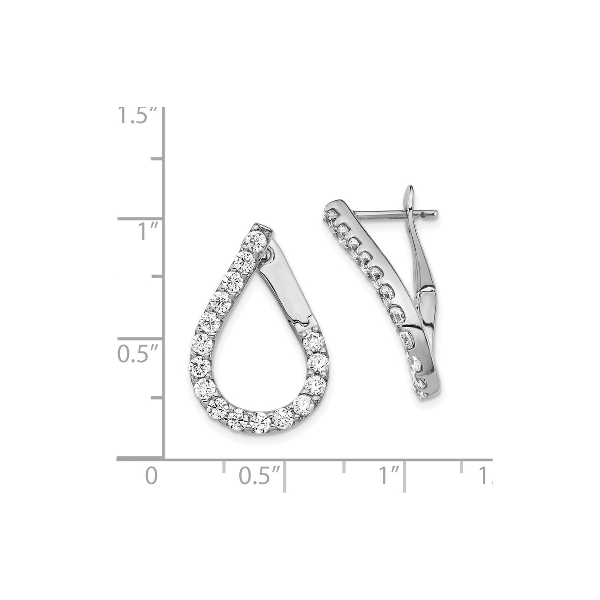 Sterling Silver Teardrop Hoop Earrings with Cubic Zirconia, Rhodium Plated Dangle Design