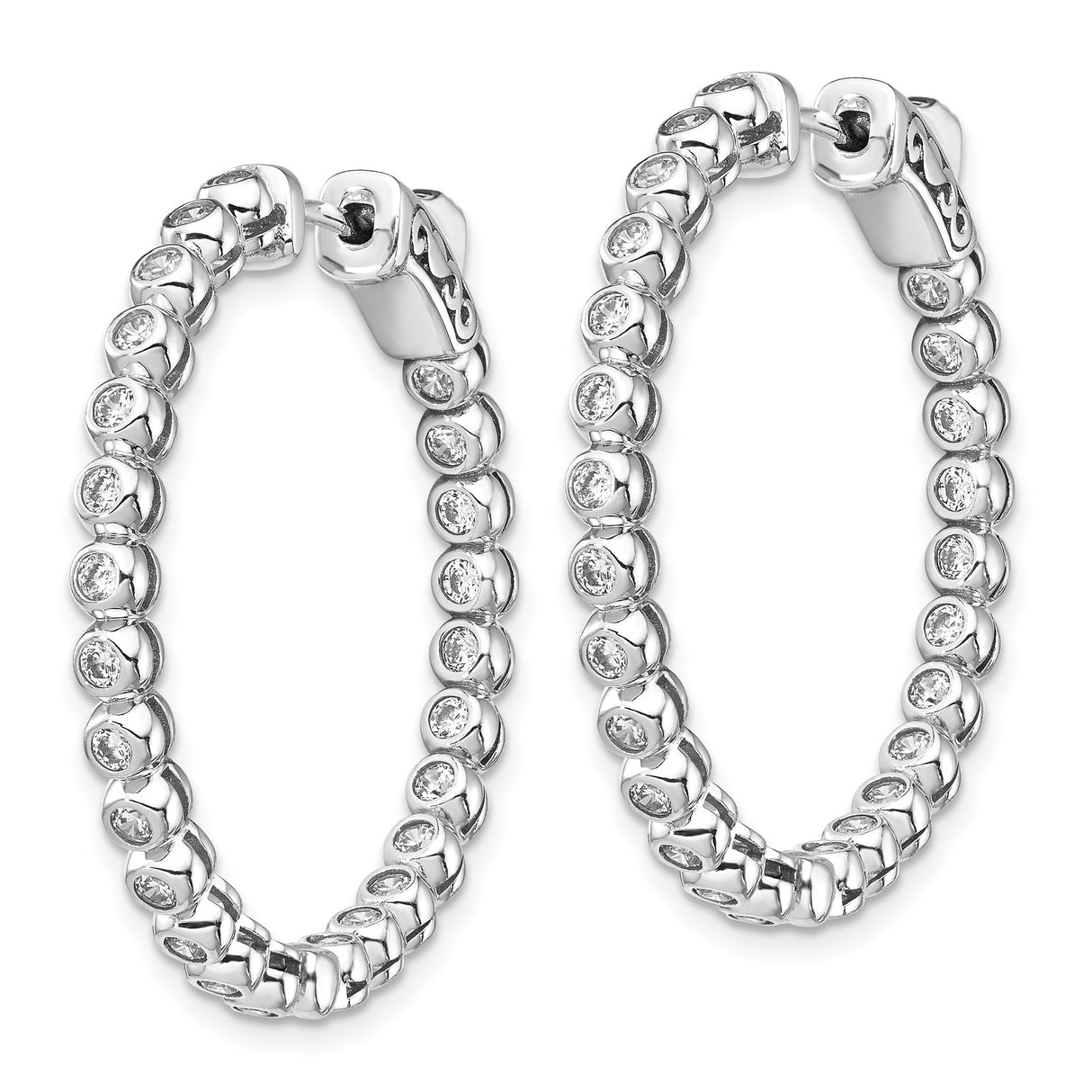 Sterling Silver Hoop Earrings with Bezel Set Cubic Zirconia, Polished Eternity Design