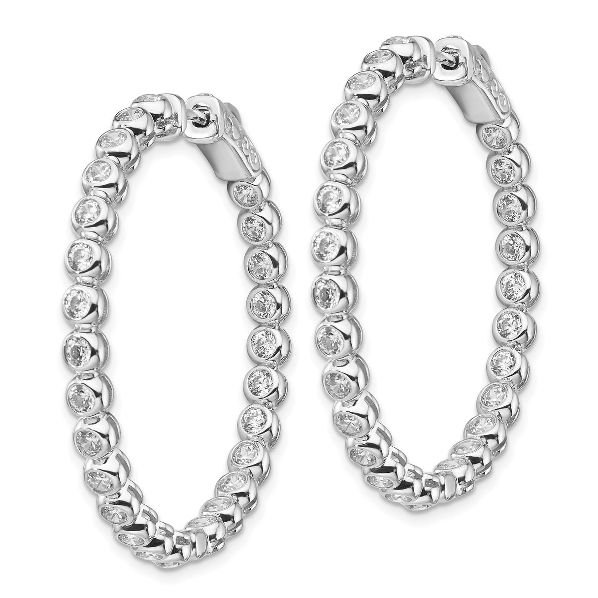 Sterling Silver Hoop Earrings with Cubic Zirconia, Bezel Set, Polished Modern Style