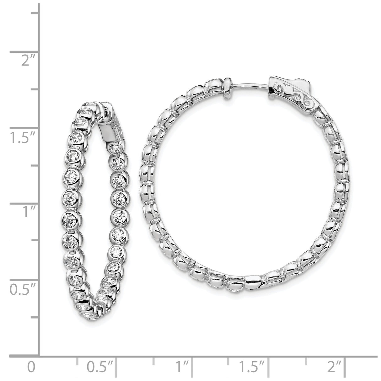 Sterling Silver Hoop Earrings with Cubic Zirconia, Bezel Set, Polished Modern Style
