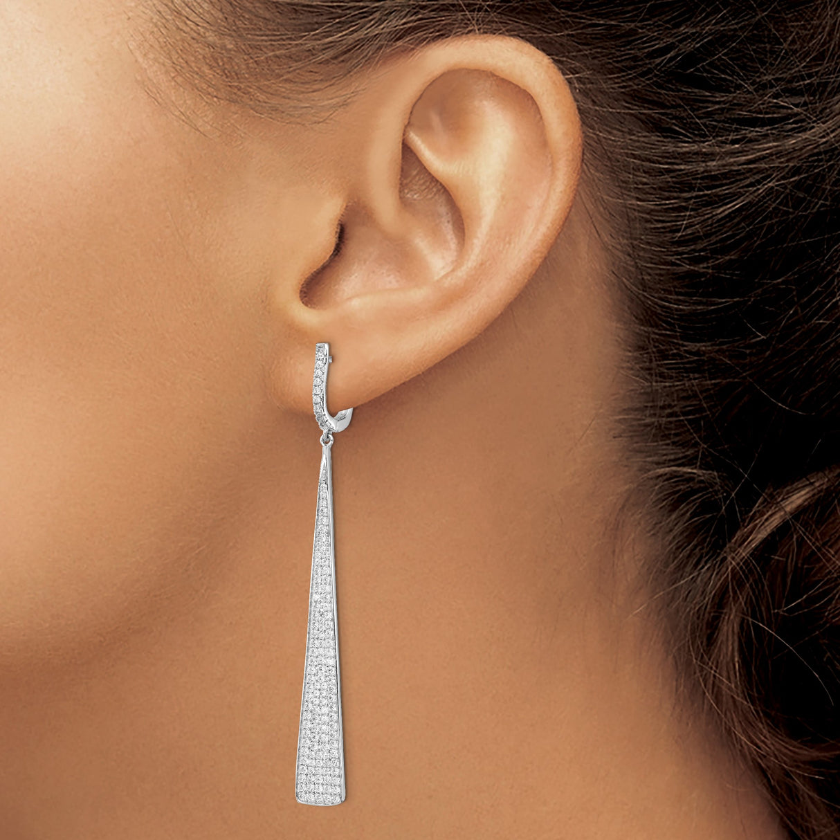 Sterling Silver Drop Earrings with Cubic Zirconia, Tapered Bar Modern Dangle Design