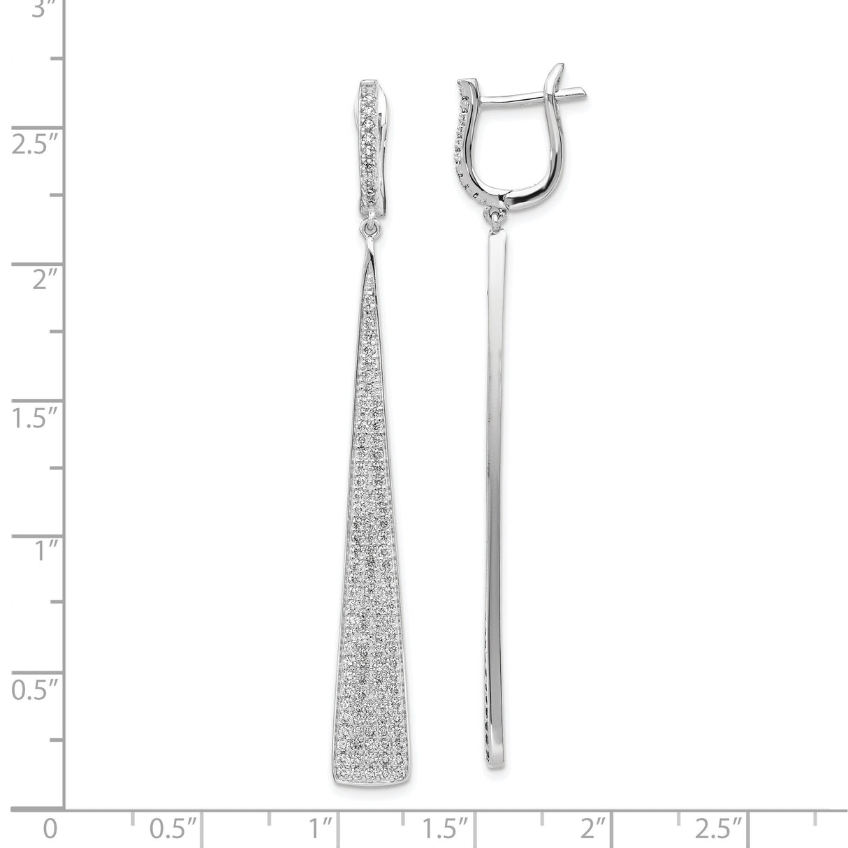 Sterling Silver Drop Earrings with Cubic Zirconia, Tapered Bar Modern Dangle Design