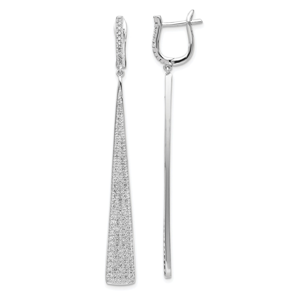 Sterling Silver Drop Earrings with Cubic Zirconia, Tapered Bar Modern Dangle Design