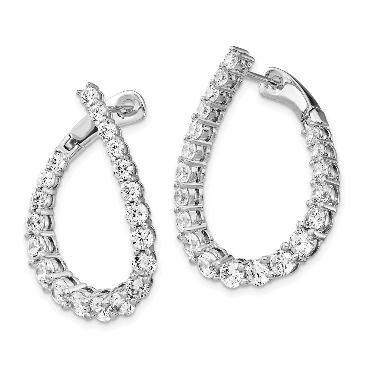 Sterling Silver Teardrop Hoop Earrings with Cubic Zirconia, Rhodium Plated Dressy Style