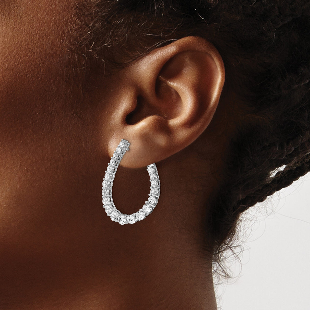 Sterling Silver Teardrop Hoop Earrings with Cubic Zirconia, Rhodium Plated Dressy Style