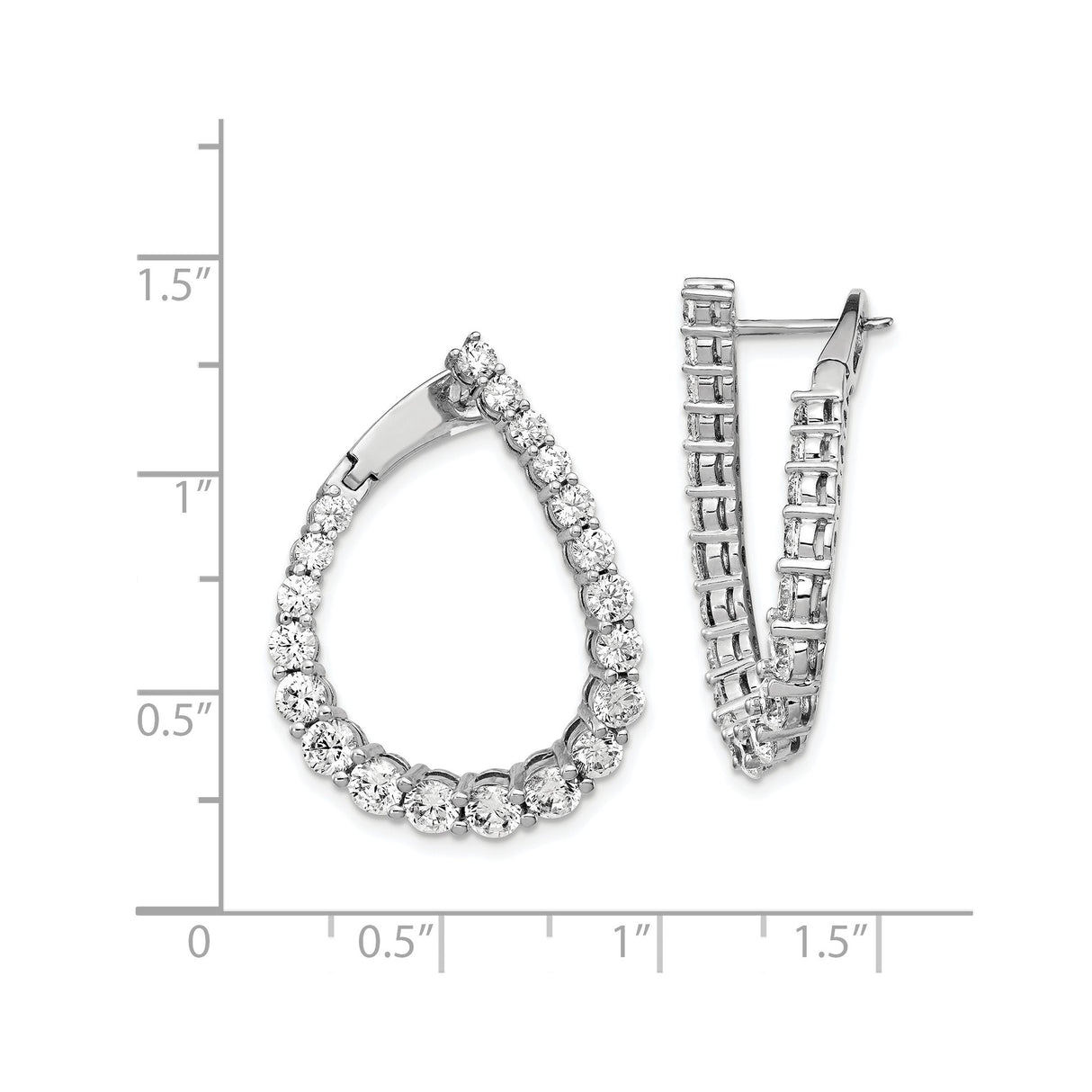 Sterling Silver Teardrop Hoop Earrings with Cubic Zirconia, Rhodium Plated Dressy Style