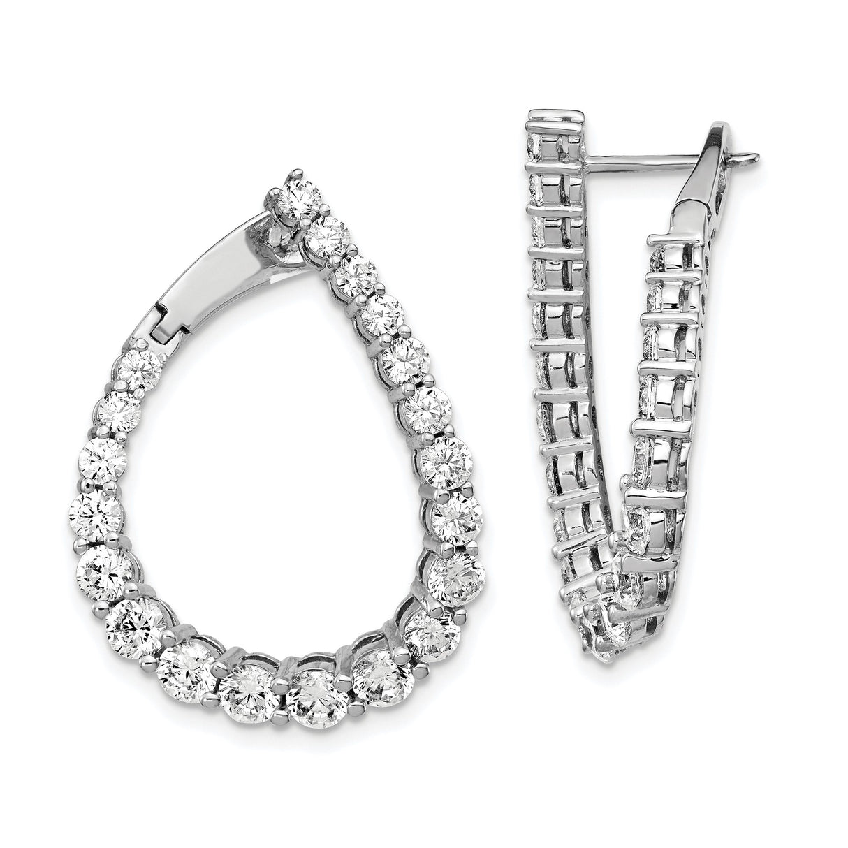 Sterling Silver Teardrop Hoop Earrings with Cubic Zirconia, Rhodium Plated Dressy Style