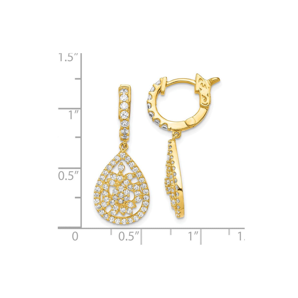 Sterling Silver Teardrop Dangle Earrings with Cubic Zirconia and Filigree Floral Design