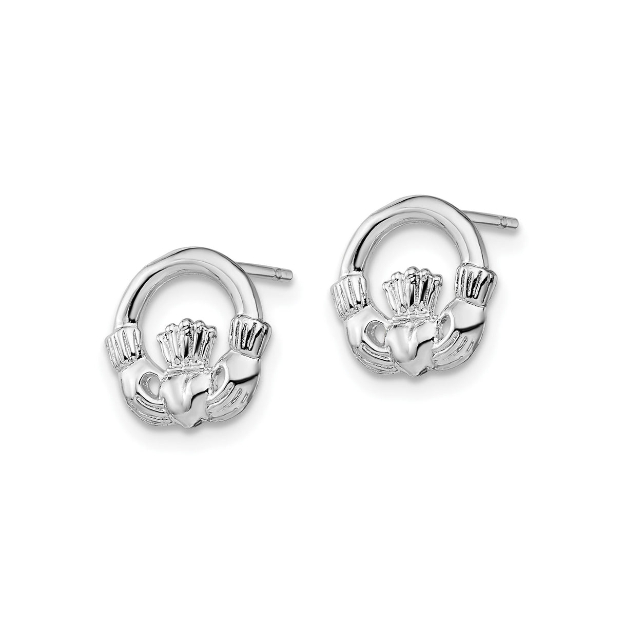 Sterling Silver Claddagh Stud Earrings, Irish Celtic Heart, Hands and Crown Design for Women