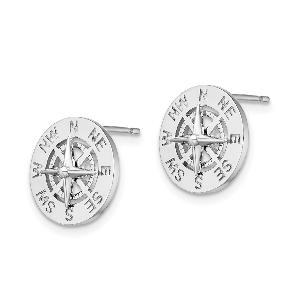 Sterling Silver Compass Rose Stud Earrings with North South East West Design