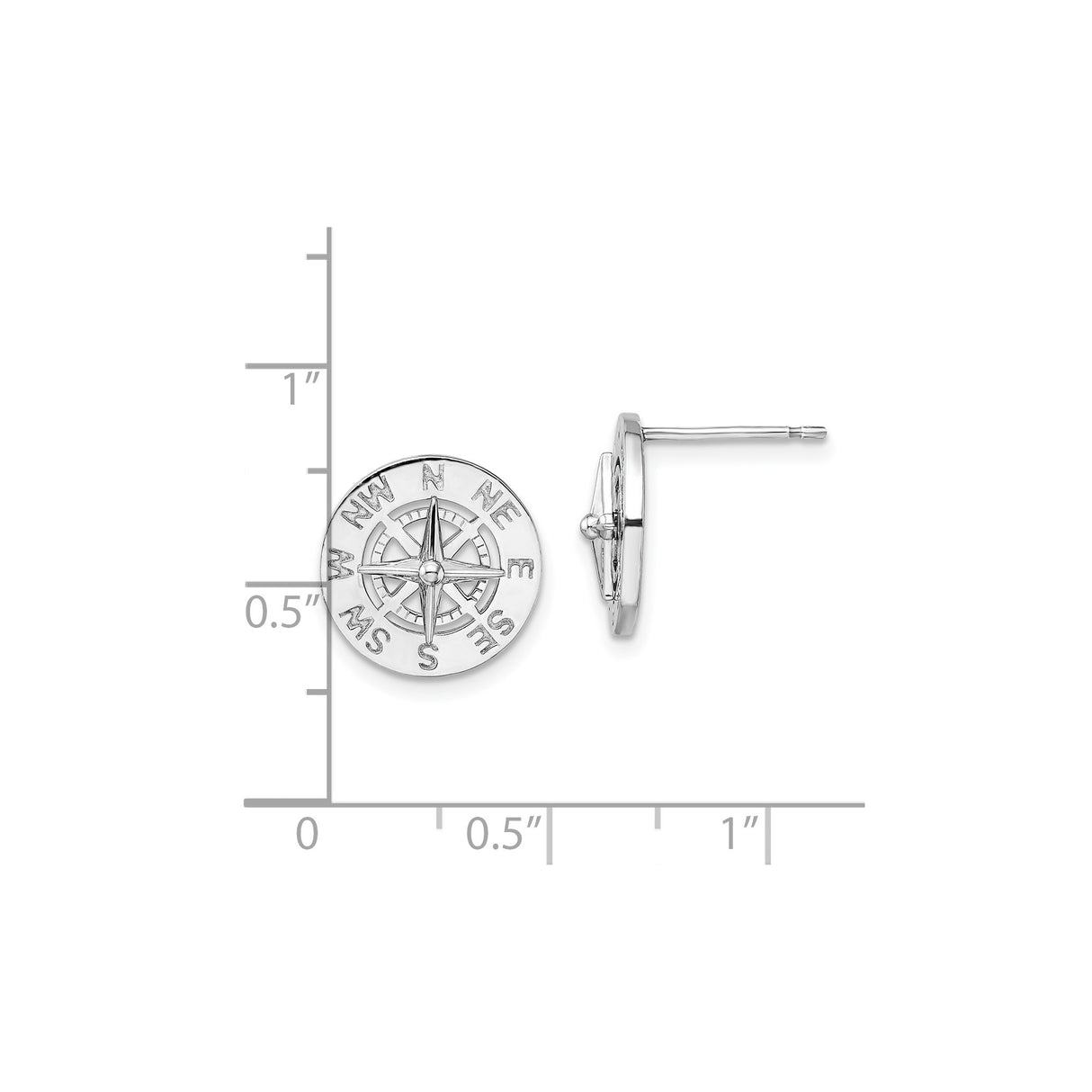 Sterling Silver Compass Rose Stud Earrings with North South East West Design