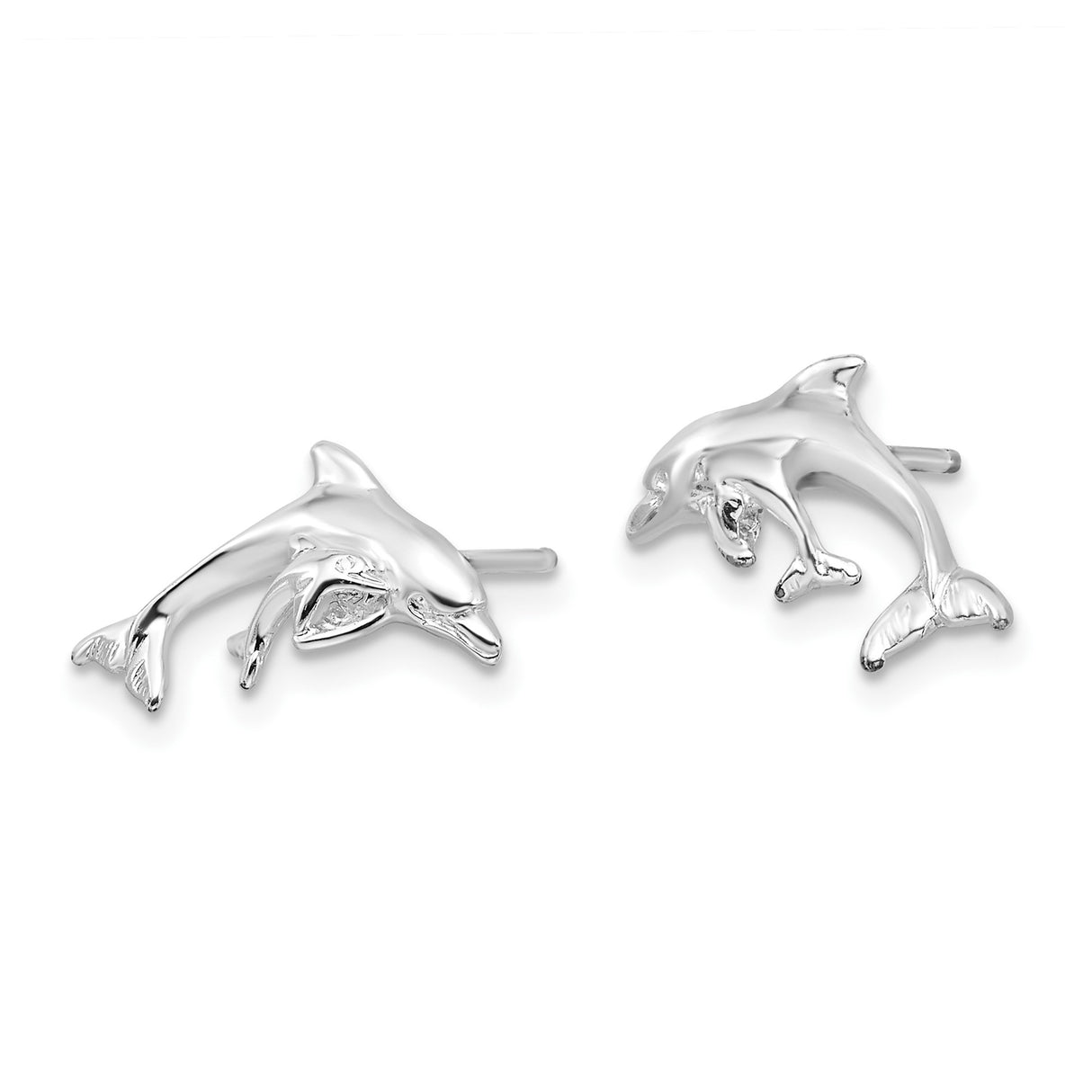 Sterling Silver Dolphin Stud Earrings with Mother and Baby Ocean Theme Design