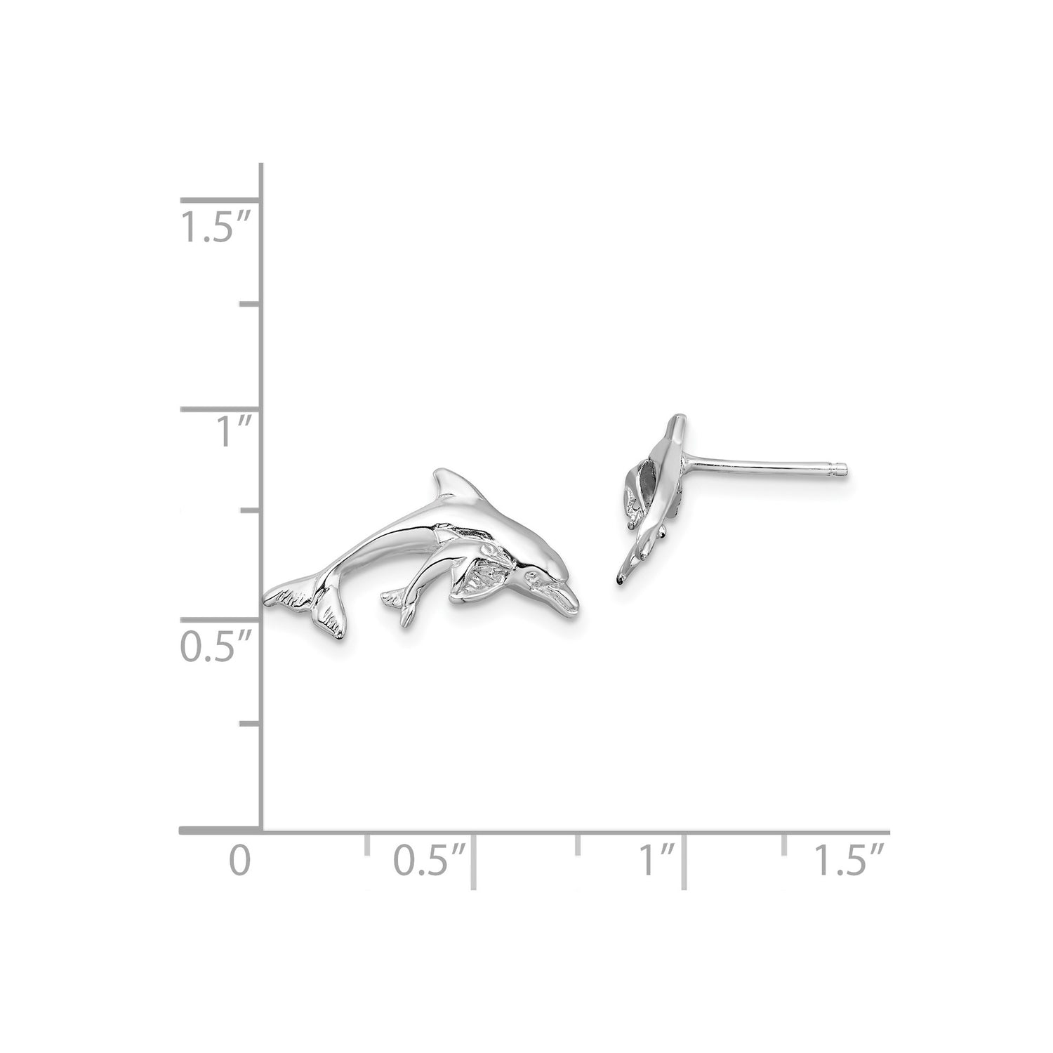 Sterling Silver Dolphin Stud Earrings with Mother and Baby Ocean Theme Design