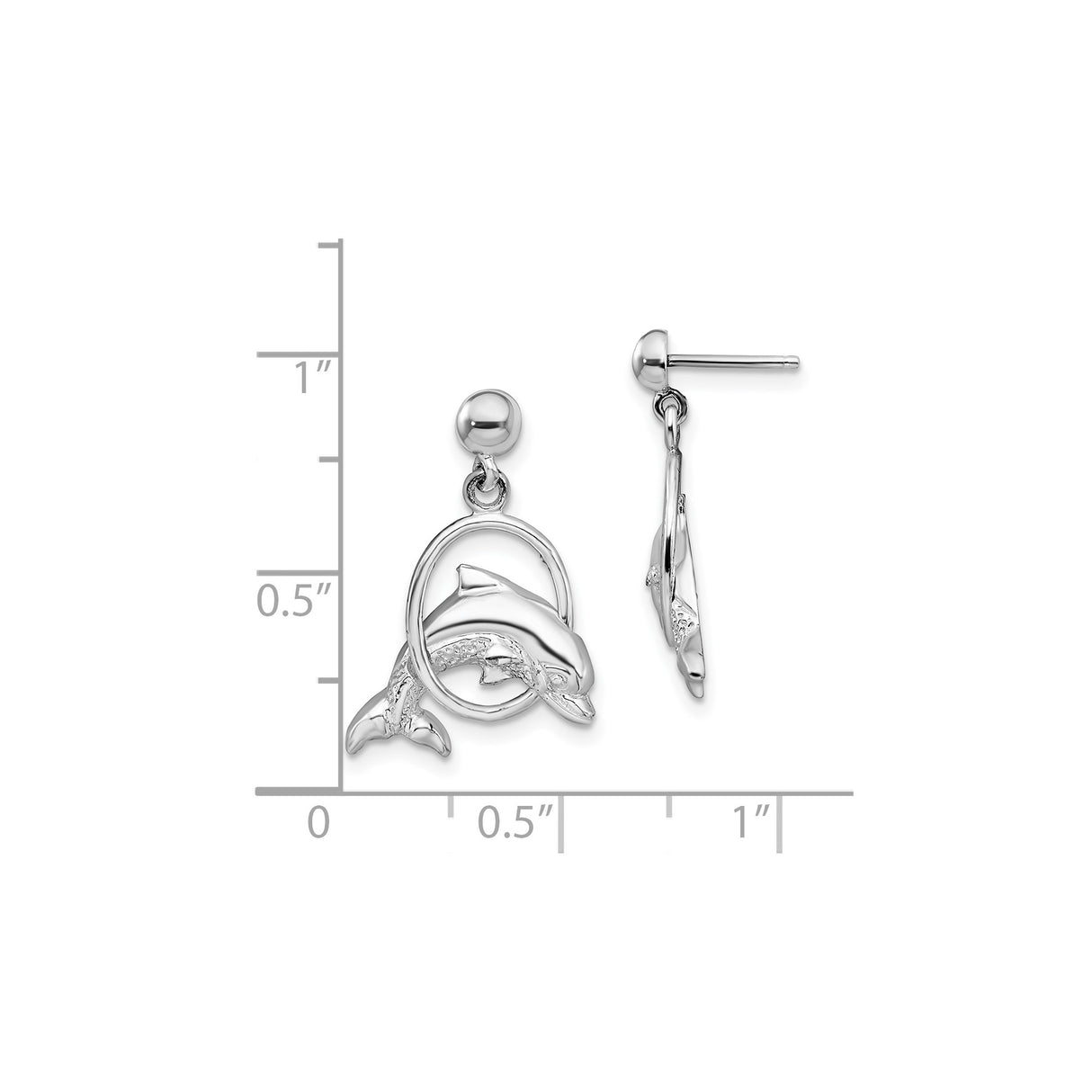 Sterling Silver Dolphin Dangle Earrings with Jumping Dolphin Through Hoop Design