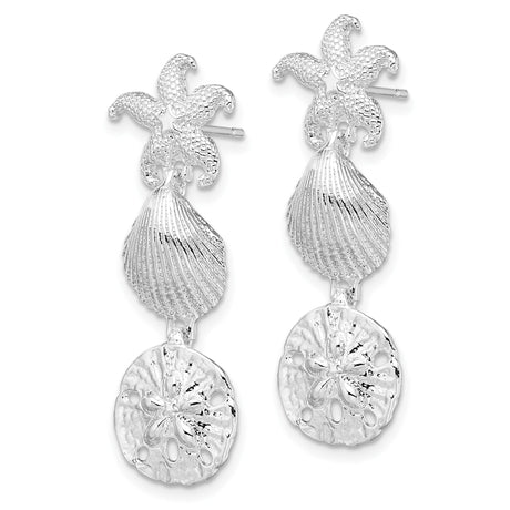 Sterling Silver Dangle Earrings with Starfish, Sand Dollar, and Scallop Shell Charms