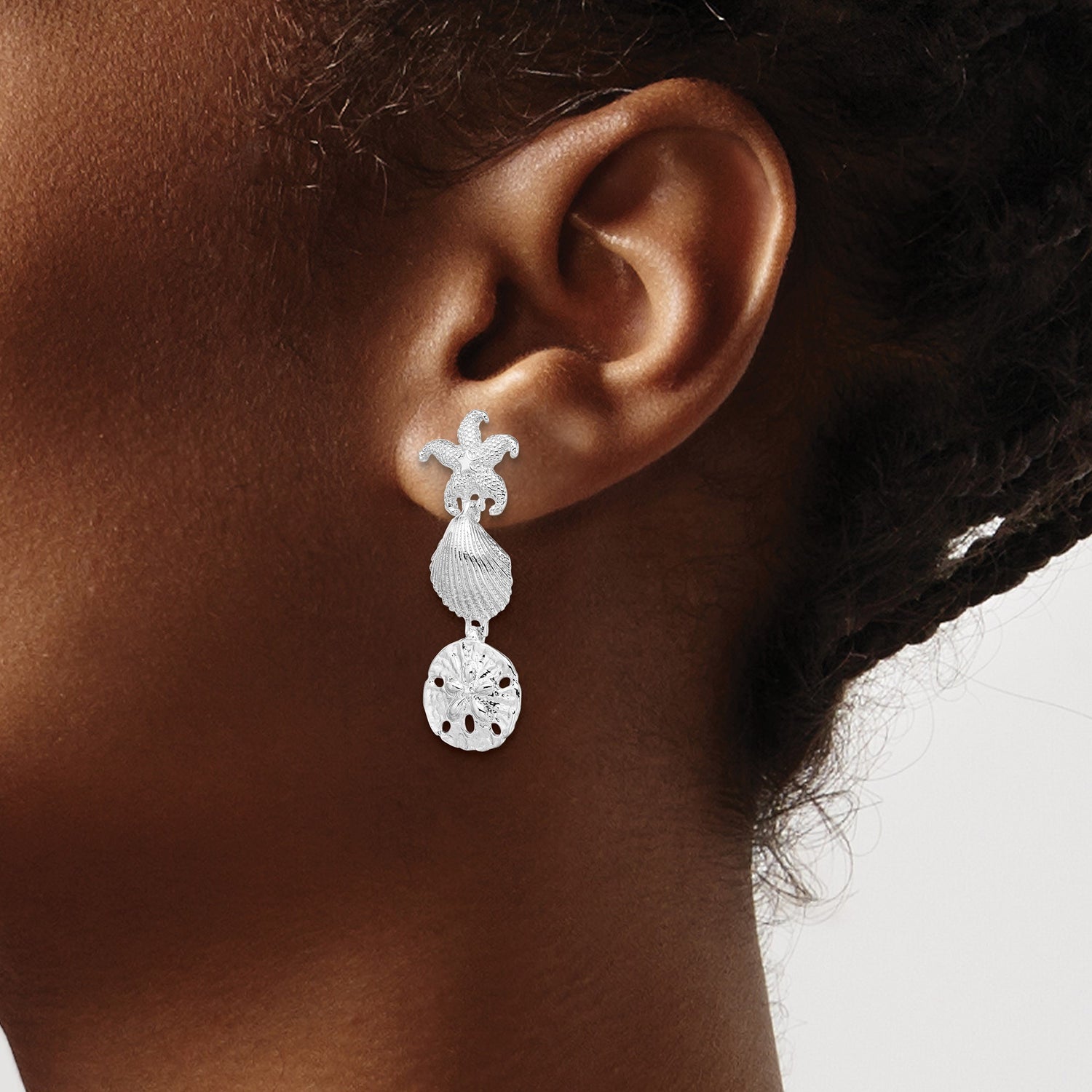 Sterling Silver Dangle Earrings with Starfish, Sand Dollar, and Scallop Shell Charms