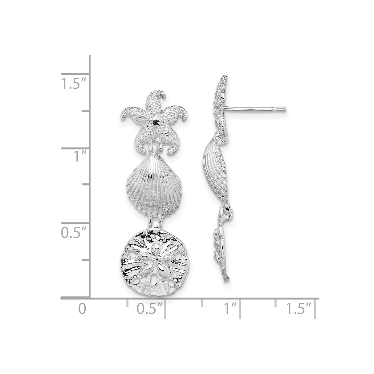 Sterling Silver Dangle Earrings with Starfish, Sand Dollar, and Scallop Shell Charms