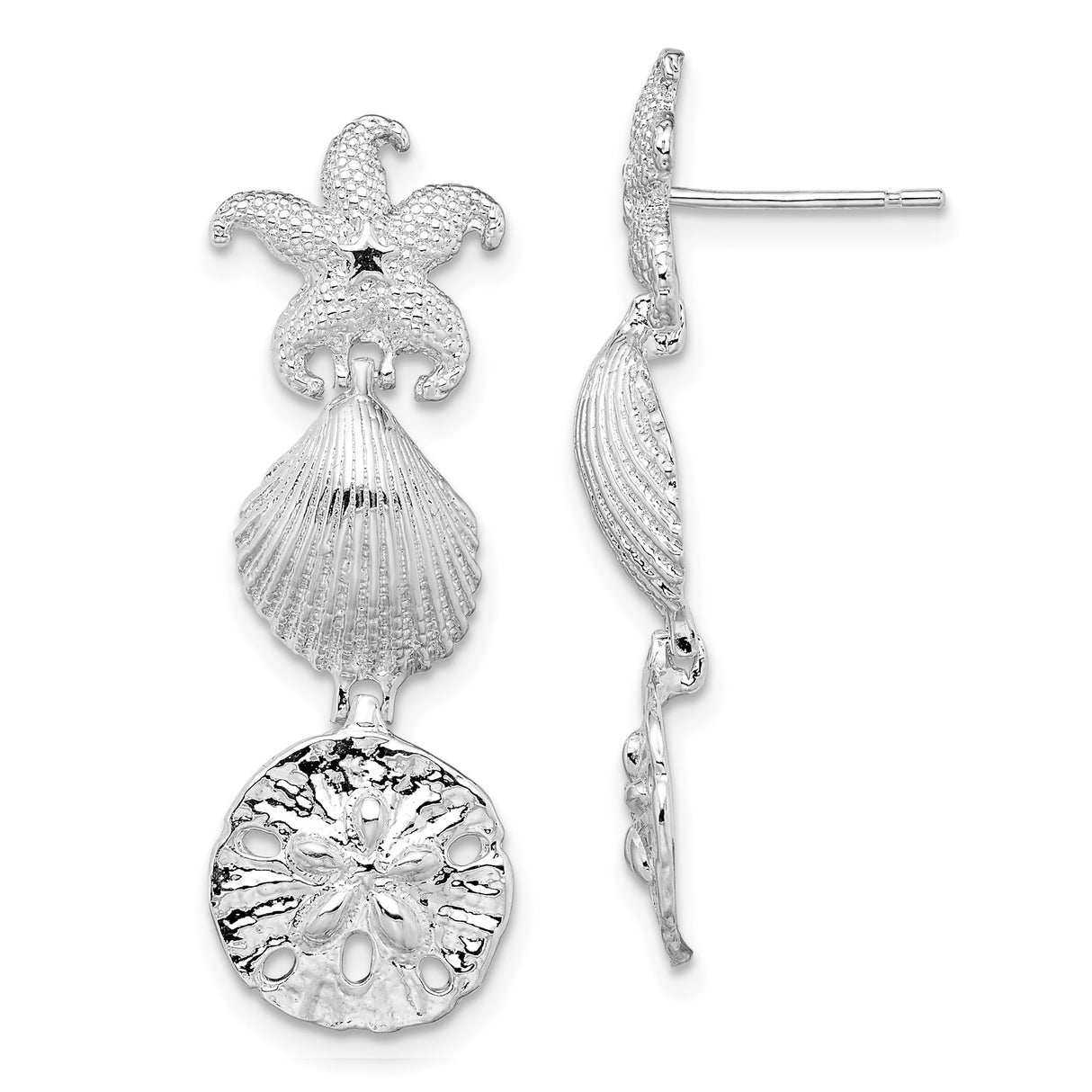 Sterling Silver Dangle Earrings with Starfish, Sand Dollar, and Scallop Shell Charms