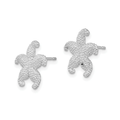 Sterling Silver Starfish Stud Earrings, Textured Nautical Beach Style for Women