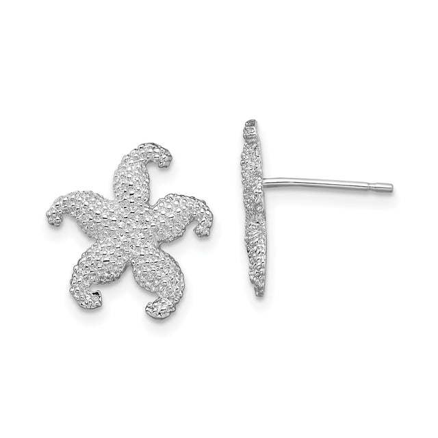 Sterling Silver Starfish Stud Earrings, Textured Nautical Beach Style for Women