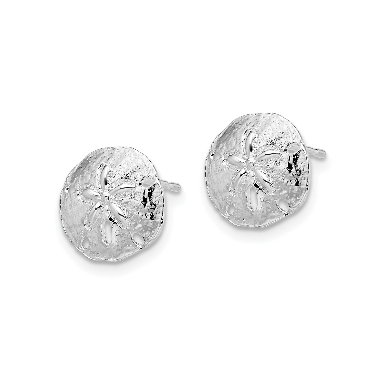 Sterling Silver Sand Dollar Stud Earrings, Textured Coastal Motif, Nautical Ocean Design