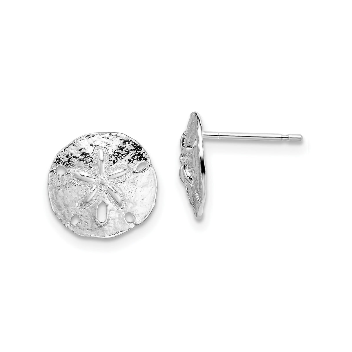 Sterling Silver Sand Dollar Stud Earrings, Textured Coastal Motif, Nautical Ocean Design