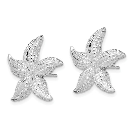 Sterling Silver Starfish Stud Earrings with Textured Nautical Design for Women