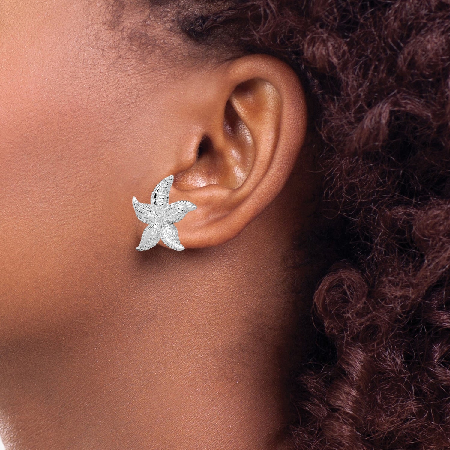 Sterling Silver Starfish Stud Earrings with Textured Nautical Design for Women